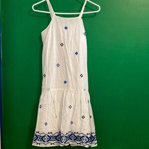 ZARA girls size 10 pretty white sundress with blue embroidery